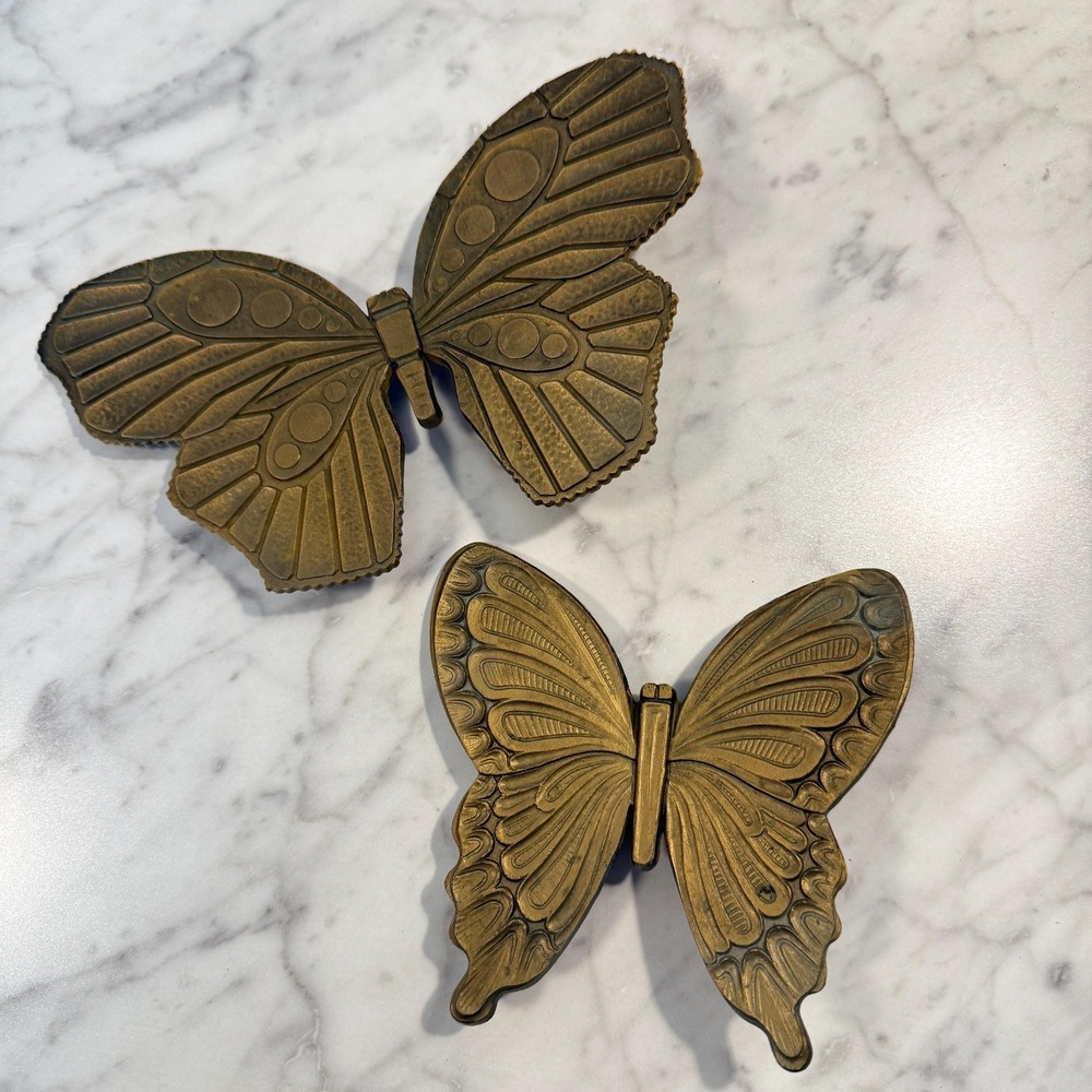 2x Dart 1970's Butterfly Gold Tone Plastic Wall Decor Hanging Art Vintage